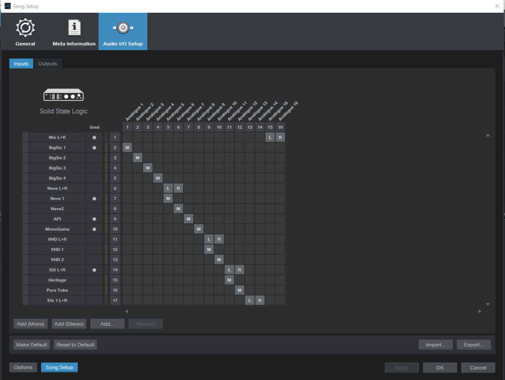 Studio One input template